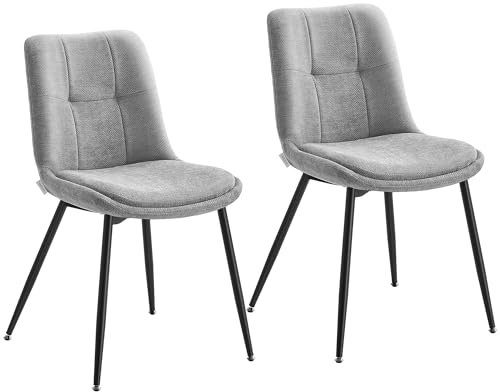 VASAGLE Esszimmerstuhl 2er Set, Küchenstuhl, Polsterstuhl, Chenille, Stuhl, bis 120 kg belastbar, Doppelkissen, Metallbeine, modern, für Esszimmer, Küche, Taubengrau KDC151G01