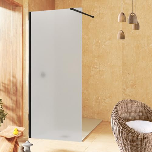 SOULBATH Mampara de Ducha Panel Fijo, Fácil instalación Mate Arenado Vidrio de Seguridad Translucido 8 mm antical, 90 cm Ancho x 200 cm Alto, Perfil Negro Mate