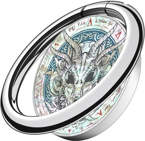 Carveit Natural Shells Cell Phone Ring Holder Metal Phone Kickstand Grip for iPhone 16 Pro Max/15/14 & Galaxy S23/S24/S25 Ultra & Pixel 8/9 -Silver-Dragon Skull