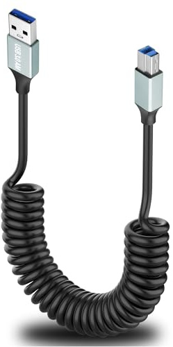 JSADZKJ Coiled USB A to USB B 3.0 Cable Type A to Type B Printer USB Cable 5Gbps USB 3.0 Printer Cable A Male to B Male Compatible with Scanner Docking Station,External Hard Drivers,3.28Ft