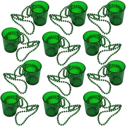 Yeehliny 12 Stück Schnapsgläser Plastik Shotgläser zum Umhängen Schnapsbecher, Team Braut Schnapsglaskette, Perlen Schnap Glas Halskette für JGA, Party, Schnapskrug, Pinnchen Hochzeitsfeiern (Grün)