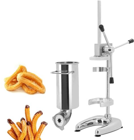 Naturalpowev Macchina per Churros Manuale Commerciale, Macchina per churrera Spagnola in Acciaio Inossidabile con 5 stampi, Macchina per Ciambelle alla Frutta Latina per ristoranti e panetterie,2L