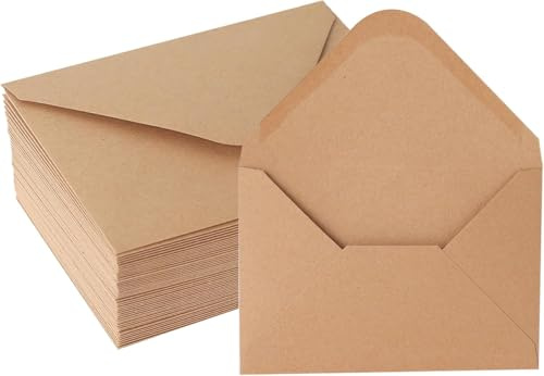 FENGCHUANG 100 Stück Briefumschläge Braun 10 cm x 7 cm | Umschläge Faltkarten Kuvert Set für Grußkarten Einladung Geburtstagskarten Dankeskarten(Braun)