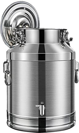 Générique Bidons à Lait en Acier Inoxydable 304 avec Robinet - Bidons de Transport de Lait 15L/20L/28L/35L Seau à vin Seau à Glace Bouteille d'eau avec Couvercle scellé Robuste/Argent / 20L