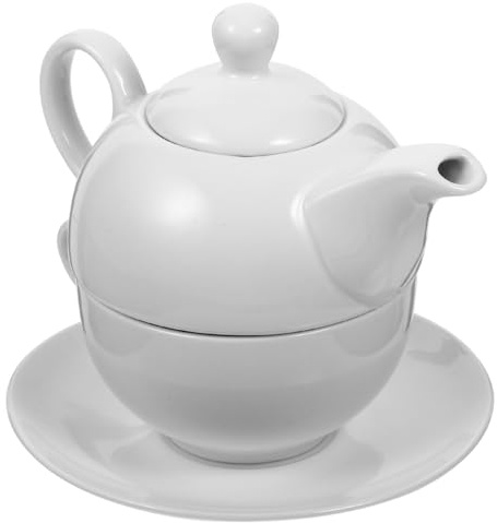 IMIKEYA Ceramic Tea Set for One Teapot and Cup White Porcelain Afternoon Tea Set Small Teapot Saucer for Individual Use for Home and Office