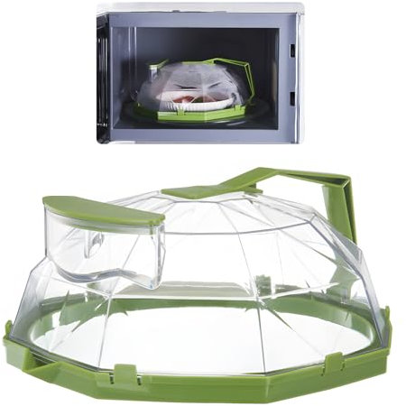 Copertura Antispruzzo Per Microonde, Coperchio per Microonde Senza BPA con Vaschetta Raccogli-Gocce e Maniglia, Deviazione Dell'iniezione D'acqua, Resistente Al Calore Fino a 200 °C (Verde)