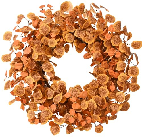 Alishomtll Herbstkranz Deko für Haustür Wand Tisch Fenster Party Garten, 60 cm Künstliche Pflanzenkranz Eukalyptus Blat, Herbst Blätter Türkränze für Herbst Halloween Thanksgiving Holiday Dekoration