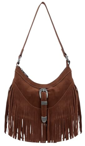 LHHMZ Borsa a tracolla con frange da donna, Borse vintage in pelle scamosciata, Borse hippie western con nappine