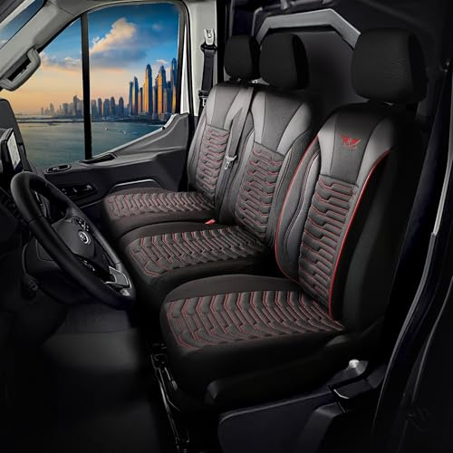 RC Royal Class Transporter Sitzbezüge für VW T5 T6 T6.1 maßgeschneidert 2+1 Sitzbank in Schwarz Rot 1181T002A2R das Sitzbezugsset Auto Zubehör Innenraum