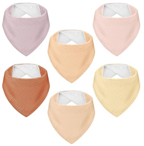 AOOTE Bavoirs Bébé Naissance, 6PCS Bavoirs Bébé Mousseline Foulard, Mousseline Foulard Bavoir Bebes Réglables, Coton Doux Absorbant Respirent Nourrissons Pour Filles Garçons Bave Et Dentition