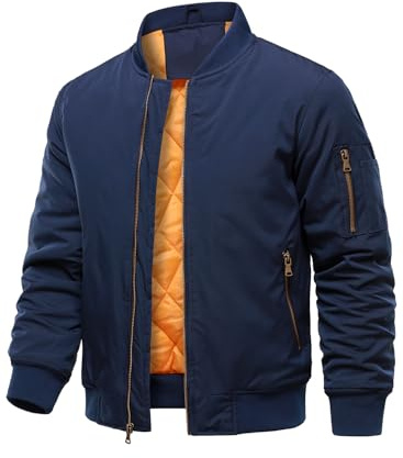 HOOD CREW Herren Bomberjacken Herbst Winter Warm Gepolsterte Jacke mit Reißverschluss Lässiges Leichte Übergangsjacke Mäntel mit Tasche