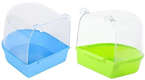 ROMISBABA Papageienbadewanne Hängend 2 Stück aus Robustem Transparentem Kunststoff Bunt Vogelbadezubehör für Kleine Vögel Wie Papageien und Wellensittiche Haustierduschtopf für Vogelkäfig