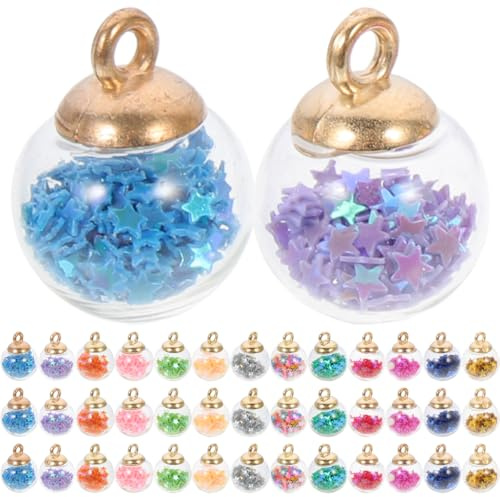 MUELODSIC 60 Stück Glasball-Zauber Anhänger Mit Sternen Pailletten Bunte Charms Für Diy Schmuckherstellung Halskette Armband Und Ohrring Zubehör