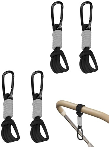 ZEXIJOW Ganci Passeggino Universali Porta Borse in Similpelle,Gancio Antiscivolo con Portata fino a 5kg,Accessori Neonato Leggeri per Passeggino 4 Pezzi Nero