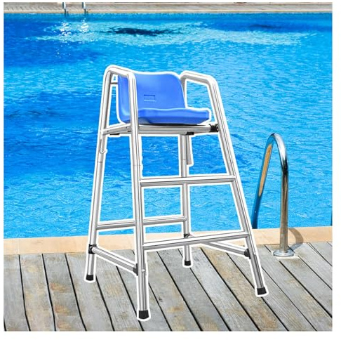 Lifeguard Observation Chair, Pool Lifeguard Chair Floor Standing Rustproof Life Guard Chairs for Poolside, Removable Ladder with Hook Comfortable Seat Sunshade Hole, for 120 150 180 Tall (Silver