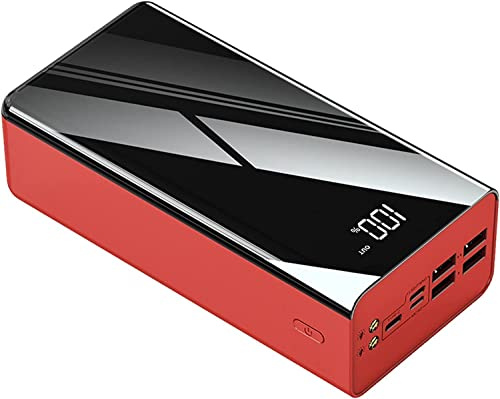 Power Bank，,PowerBank, LCD Full Mirror Display Portable Charger s Fast Charging Phone Charger Powerbank 4-Outputs and Flashlight External Battery Pack Compatible with i-Phone Android etc,Red