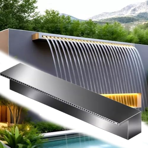 HEFJIAYCIQ Edelstahl-Poolbrunnen, 30/40/60/80/100/120/150 cm Teichwasserfall-Box, Kompletter Wasserfall & Bachlauf Für Wasserspiele Im Außenbereich,Silber,150cm
