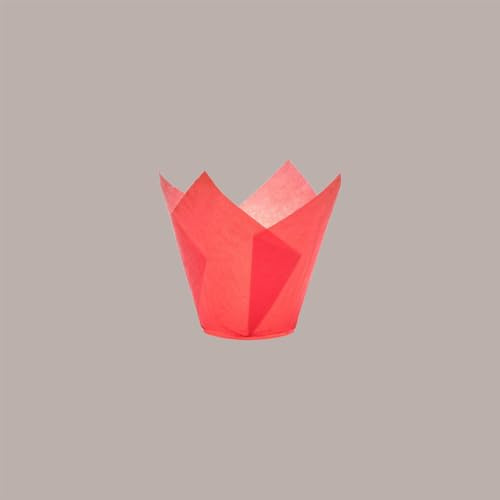 Pirottino Tulipano Monouso in Carta per Muffin, Colore Rosso, Fondo 50 mm H95 mm 100 Pezzi, Lucgel