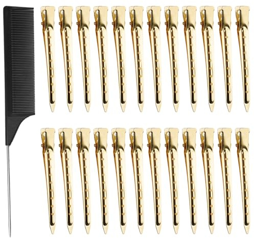 Varenzya 24 Stück Haarklammern Friseurbedarf, Golden Abteilklammern Friseur | Haarclips zum Stylen und Schneiden, No-Trace Abteilklammern Friseur für Dickes und Dünnes Haar