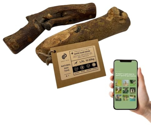SAXVI Pets Pack 2 Mordedores Madera Olivo Rústico L/XL + Guía QR (250-450g) | Mordedor Madera Olivo Forma Natural con Aceite de Oliva, Higiene Dental, Masticación Natural, Perros Medianos Grandes 10-30kg