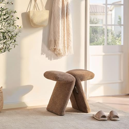 CLIPOP Stilvolle Hocker, Ottoman, Fußhocker, Butterfly Stool Design, Sitzhocker aus Teddy mit Schaumstoffpolsterung, für Schminktisch, Wohnzimmer, Schlafzimmer, Eingang, Flure, 56x50x43cm (Taupe)