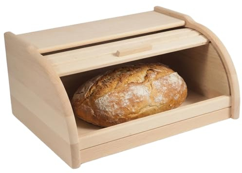Ottido Brotkasten Holz 38x28,5x18 cm - Brotbox aus Buchenholz mit großer Öffnung und Rolltop, die die Frische von Brot bewahrt, Naturbelassen