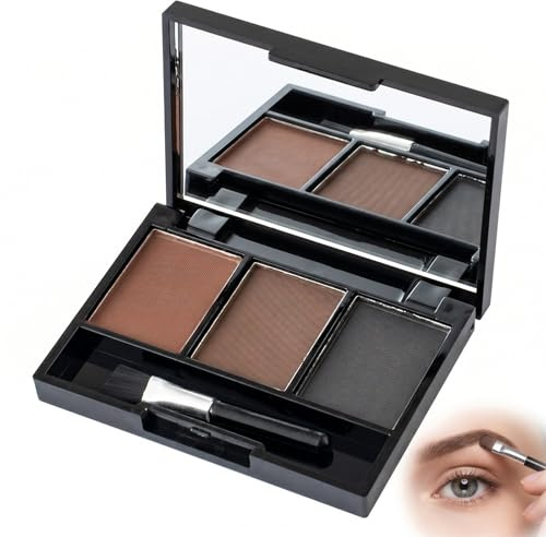 Kit de Polvos para Cejas de 3 Colores Marrón, Maquillaje para Cejas Impermeable para Definir y Rellenar con Cepillo, Paleta de Sombras para Cejas de Aspecto Natural y Larga Duración
