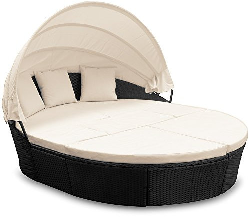 Casaria® Sonnenliege Sonneninsel 226cm XXL Wetterfest mit verstellbaren Dach & 3 Kissen Gartenliege Relaxliege Gartenmöbel Set Outdoor Polyrattan