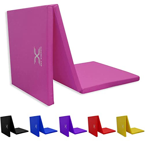 MAXSTRENGTH Tapis de gymnastique pliable en 3 parties - 1,8 m de long - Antidérapant - Mousse haute densité de 5 cm d'épaisseur - Cuir synthétique souple - Poignées de transport - Gym Yoga Pilates