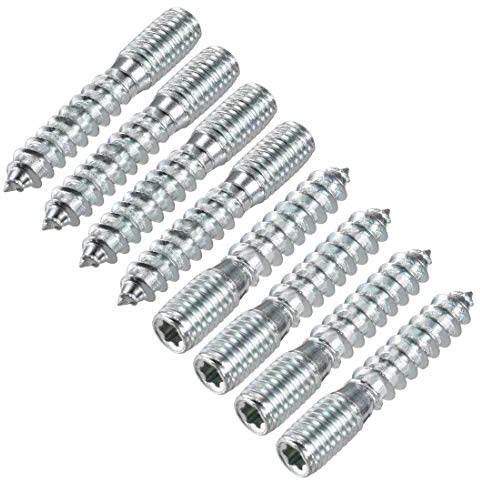 uxcell M10 Hanger Bolts Length 2(50mm) Double Headed Bolts Self-Tapping Screw 10mm Wood Joint Furniture Legs 8pcs