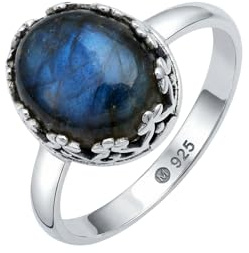 mantraroma Silberring Damen 925 Sterling Silber – ovaler Edelstein Ring, Vintage Statement Ring Schmuck, elegantes Geschenk für Frauen