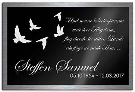 CHRISCK design Premium Gedenkplatte Grabplatte mit Gravur | aus Hochglanz Acrylglas und V2A Edelstahlplatte graviert geschützt und 100% wetterfest | Gedenkplatte Gravur zum Aufstellen oder Verkleben