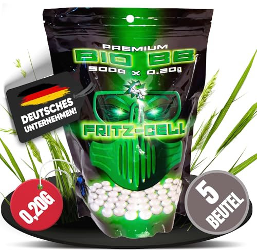 5 x Airsoft Softair Kugeln Fritz-Cell Premium Bio BBS 6 mm 0,20g Beutel 5000 Stück biologisch abbaubar