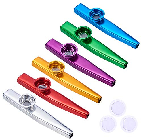 WANDIC 6 Stück Kazoo Aluminiumlegierung mit 18 Membranen, 6 Gemischte Farben Percussion Instrument Profi Geschenke Geeignet für Erwachsene und Musikanfänger