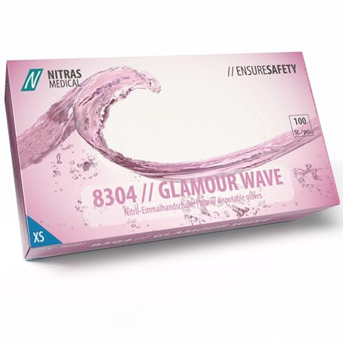 NITRAS Gants jetables en nitrile XS, rose glamour (100 pièces)