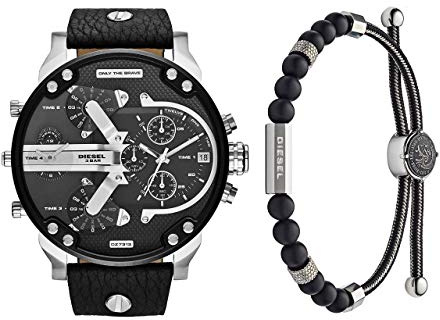 Diesel Herren Analog Quarz Uhr mit Leder Armband DZ7313