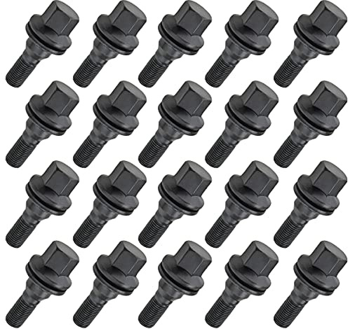 CARBONADO 20 Boulons de Roue M12x1,25 Assise Plate SW17, Noir | Lot de 20 vis de roue, filetage M12x1,25, assise plate, empreinte 17 mm, finition noire.