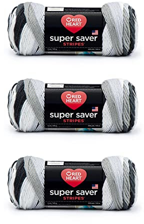 Red Heart Super Saver - Hilo de rayas para periódicos, paquete de 3 unidades, 141 g/5 oz, acrílico, 4 medianos (peor) – 236 yardas – Tejido/ganchillo
