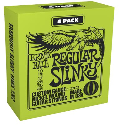 Ernie Ball Regular Slinky Nickel Wound Electric Guitar Strings 4-Pack - 10-46 Gauge