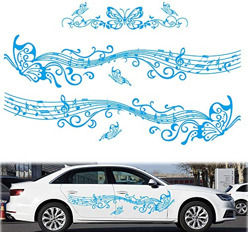 SZSS-CAR DIY Racing Vinyl Schmetterling Musik Note Aufkleber Auto Aufkleber Karosserie Grafik Seitentür Auto Noten Aufkleber (Blauer Schmetterling)