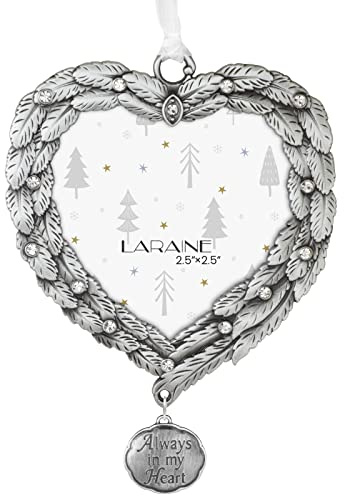 Laraine Christmas Tree Ornaments – Decorative Hanging Holiday Keepsake Gift Feather Pendant with 2.5” Photo Frame Insert for Picture of Pet (Always in My Heart)