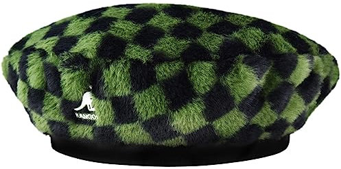 Kangol Damen Baskenmütze aus Kunstfell, Olivgrün kariert, S/M