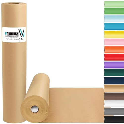 Vanhench Papier d'emballage kraft marron 44,5 x 3 048 cm (30,5 m) pour emballage cadeau, tableau d'affichage, arts et travaux manuels, bouquet de fleurs, affiche, emballage, fournitures de Noël 70 g