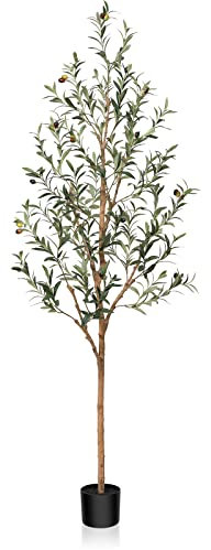 SOGUYI Olivo Artificial, 180cm Plantas Artificiales de Seda con Tronco de Madera Natural y Frutas Realistas para Decoración del Hogar y la Oficina - Árbol Falso en Maceta para Interiores(1 Piezas)