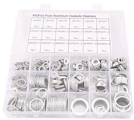 Hopbucan 450Pcs Aluminium Dichtung Aluminium Flache Unterlegscheibe Aluminium Dichtring Kombination