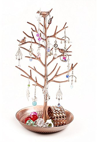 LEUTED Schmuckständer, Vogelform Armbandständer, Ohrring ständer Metall, Kettenständer mit Schmuckschale, Schmuckhalter Vogelform Schminktisch Deko Baum für Ketten Ohrringe Ringe (Antique Bronze)