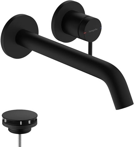 hansgrohe Tecturis S - Waschtischarmatur Unterputz für Wandmontage, Wasserhahn Bad mit Auslauf Länge 22,5cm, Mischbatterie Waschbecken wassersparend (EcoSmart+), Mattschwarz