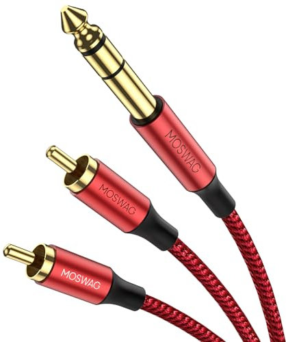 MOSWAG 6,3 mm Klinke auf Cinch Kabel, Cinch-Audiokabel 10M, Klinkenkabel, Klinkenstecker auf 2 x Cinch-Stecker für Amp, Mixer, Loutsprecher und Stereo System