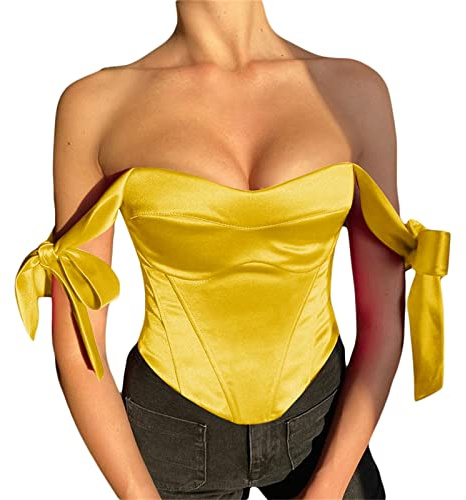 Sujetador de satén para mujer, corsé con pajarita y cuello de cowl boned con tirantes ajustables, parte superior sexy para fiesta