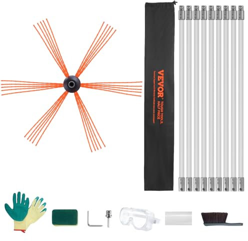 VEVOR Kit Spazzacamino Stufa a Pellet 9 m Kit di Spazzola per Pulizia Camino Girevole 360° 9 Aste Flessibili in Nylon, Kit Spazzacamino per Canne Fumarie Uso Domestico, Utensili Spazzacamino 9 Metri